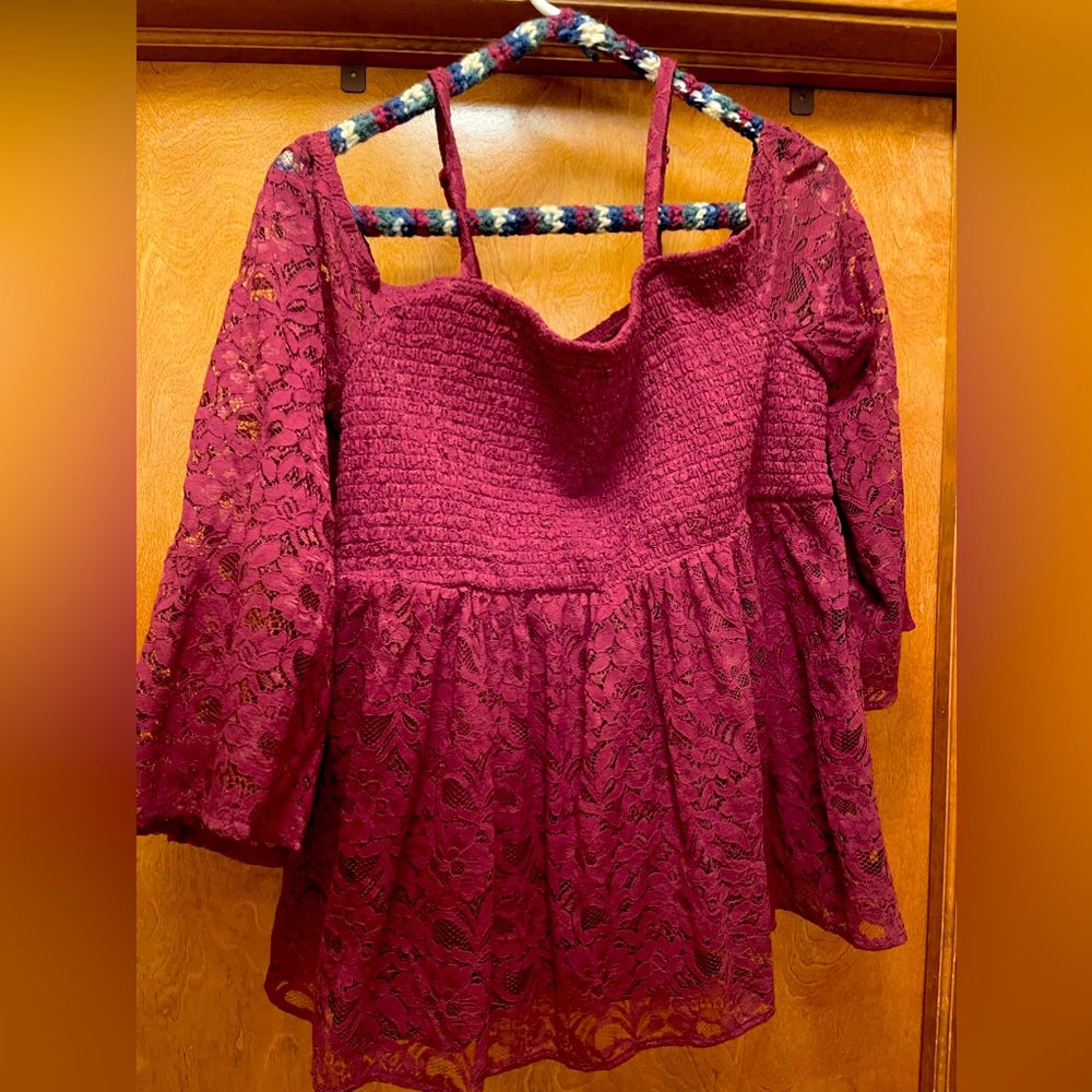 🍷 NEW! • TORRID • Red Wine Lace Tank Top With Sleeves  | 1X
